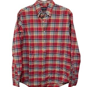 Ralph Lauren polo custom fit button down red blue plaid shirt Large! Western!